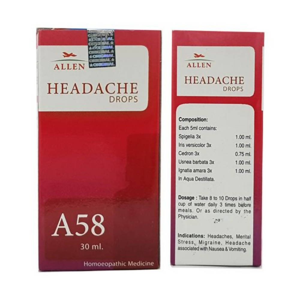 Allen Homeopathy A58 Headache Drops