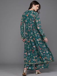 Thumbnail for Ahalyaa Women Floral Printed Angrakha Kurta with Palazzos - Green Color - Distacart