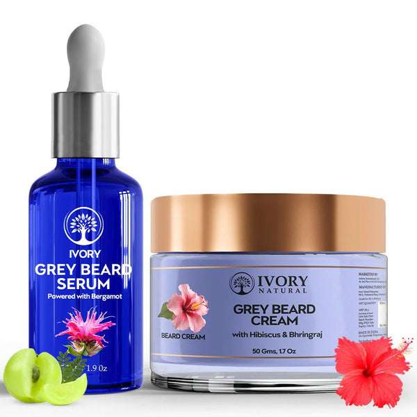 Ivory Natural Grey Combo For Beard - Serum & Cream For Rejuvenates Natural Beard Shade And Supports Natural Black Color