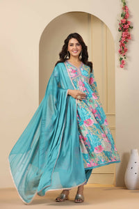 Thumbnail for Preksha Creation Cotton Bsy Soft With Digital Lily Designer Women Dress With Dupatta And Pant - Skyblue - Distacart