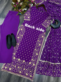 Thumbnail for Preksha Creation Women Faux Georgette Sequance Embroidery Work Suit With Stitched Pant And Dupatta - Purple