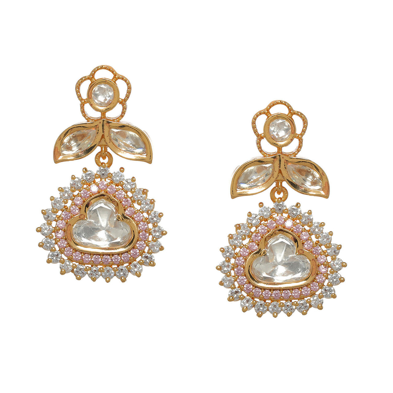 Kundan and Diamond with Pink Stones Dangler Earrings (Gold) - Ruby Raang - Distacart