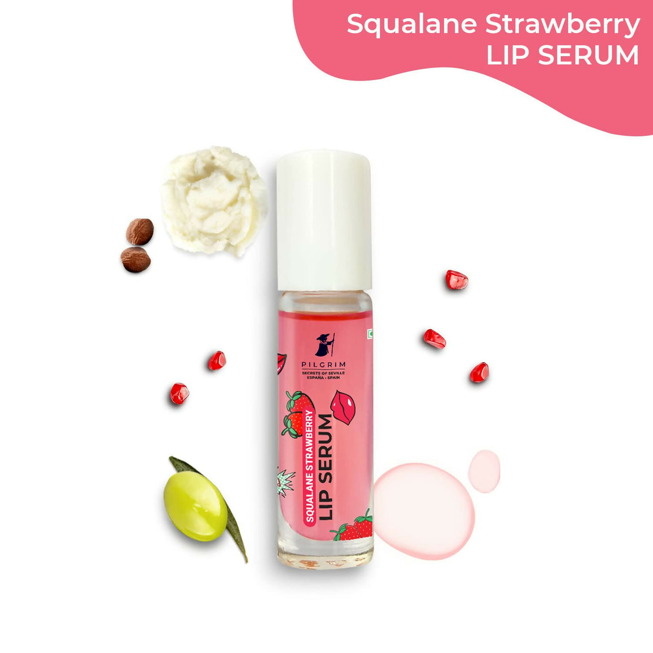 Pilgrim Spanish Lip Serum (Strawberry) with Roll-on For Visibly Plump Lips, Hydrating Lip Serum For Dark Lips - Distacart