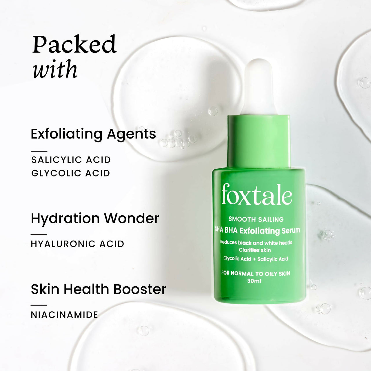 Foxtale 2% Salicylic Acid AHA BHA Exfoliating Serum with Niacinamide, Fights Acne, Reduces Blackheads & Whiteheads, Reduces Excess Oil & Bumpy Texture