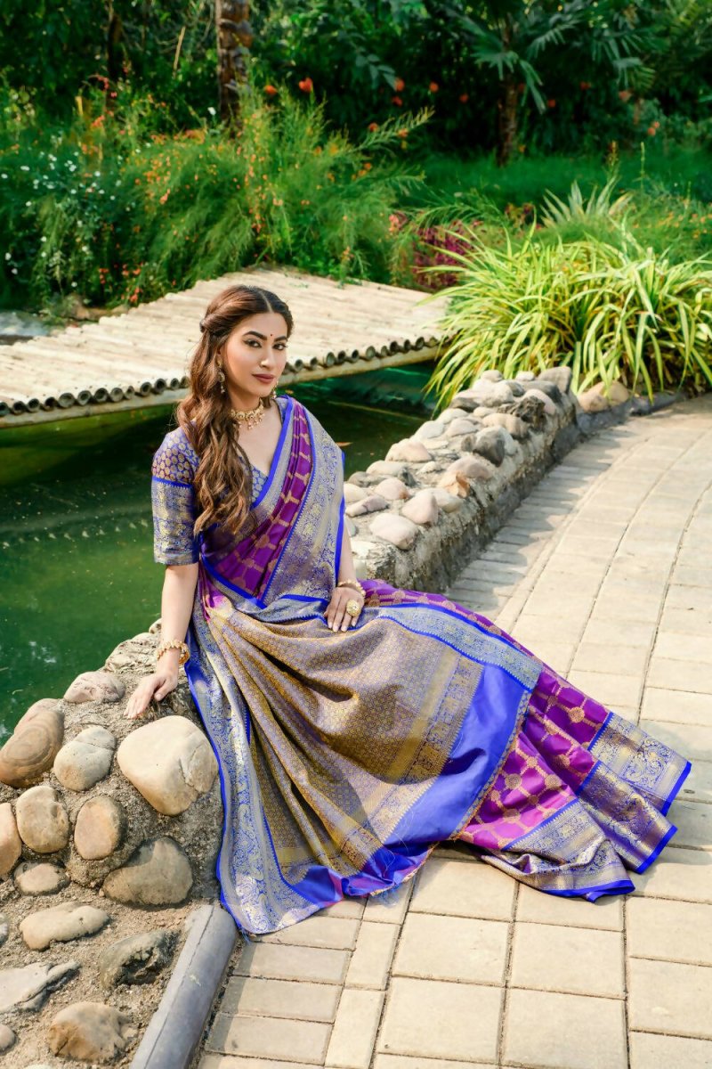 Aastha Fashion Purple Woven Kanchipuram Silk Saree with Blouse - Distacart