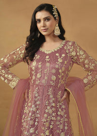 Thumbnail for Pant Style Coral Pink Embroidered Net Wedding Anarkali Suit - Emponline - Distacart