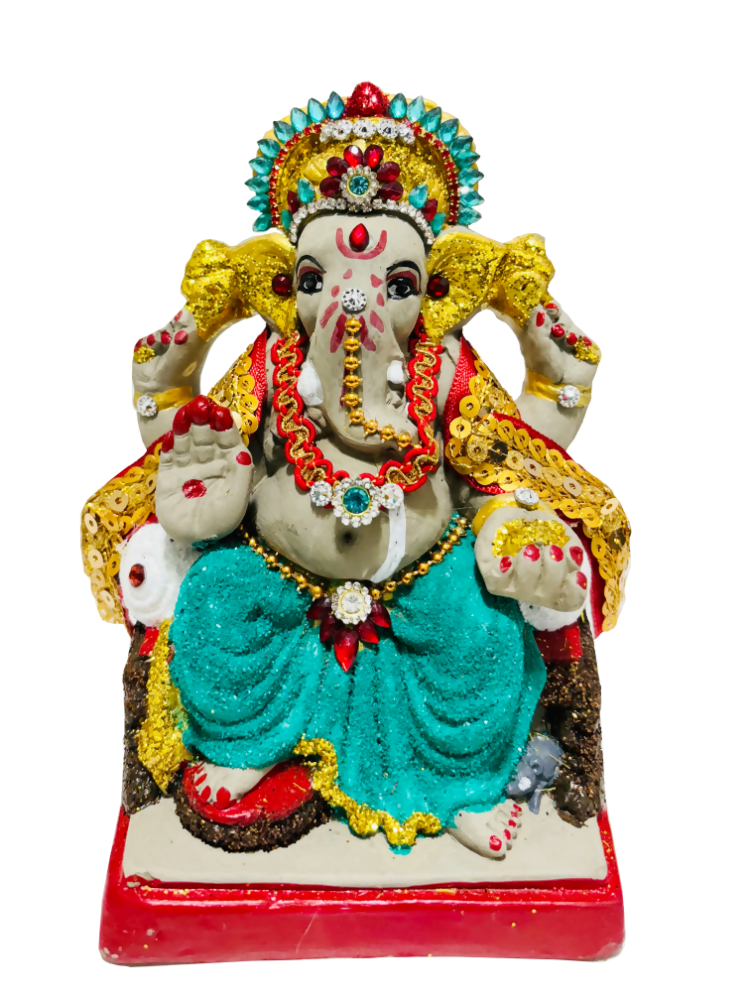 Eco-Friendly Ganesh Idol Small (Non-Toxic Colors) With Kumkum & Akshat