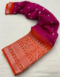 Thumbnail for Rani Jute Silk Ethnic Motifs Saree with Unstitched Blouse - A2M