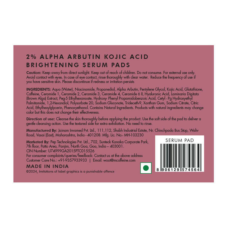 mCaffeine Clear Glow 2% Alpha Arbutin Kojic Acid Brightening Serum Pads