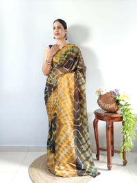 Thumbnail for Malishka Chiffon Printed Ready To Wear Saree With Blouse Piece - Yellow Sky - Distacart