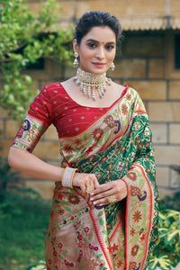 Thumbnail for Aastha Fashion Green Woven Patola Silk Saree with Blouse - Distacart