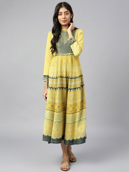 AURELIA Printed Ethnic Motifs Satin Ethnic Dress