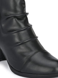 Thumbnail for Delize Black Block Heeled Boots with Buckles