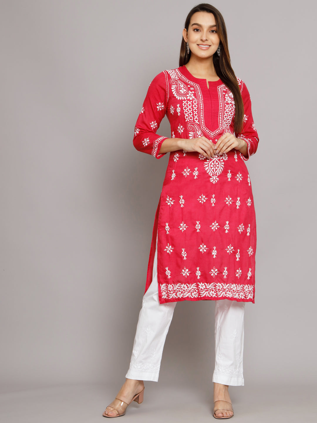 PARAMOUNT CHIKAN Embroidered Chikankari Ethnic Motifs Kurta - Distacart