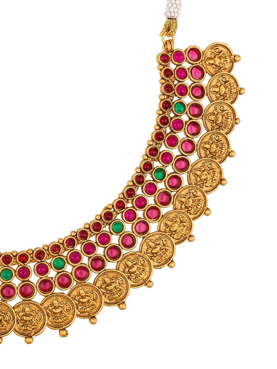 Aadita Gold-Plated & Pink Stone Studded Handcrafted Jewellery Set - Distacart