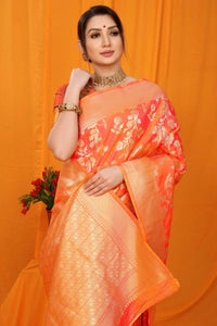 Thumbnail for Aastha Fashion Orange Woven Banarasi Silk Saree with Blouse - Distacart