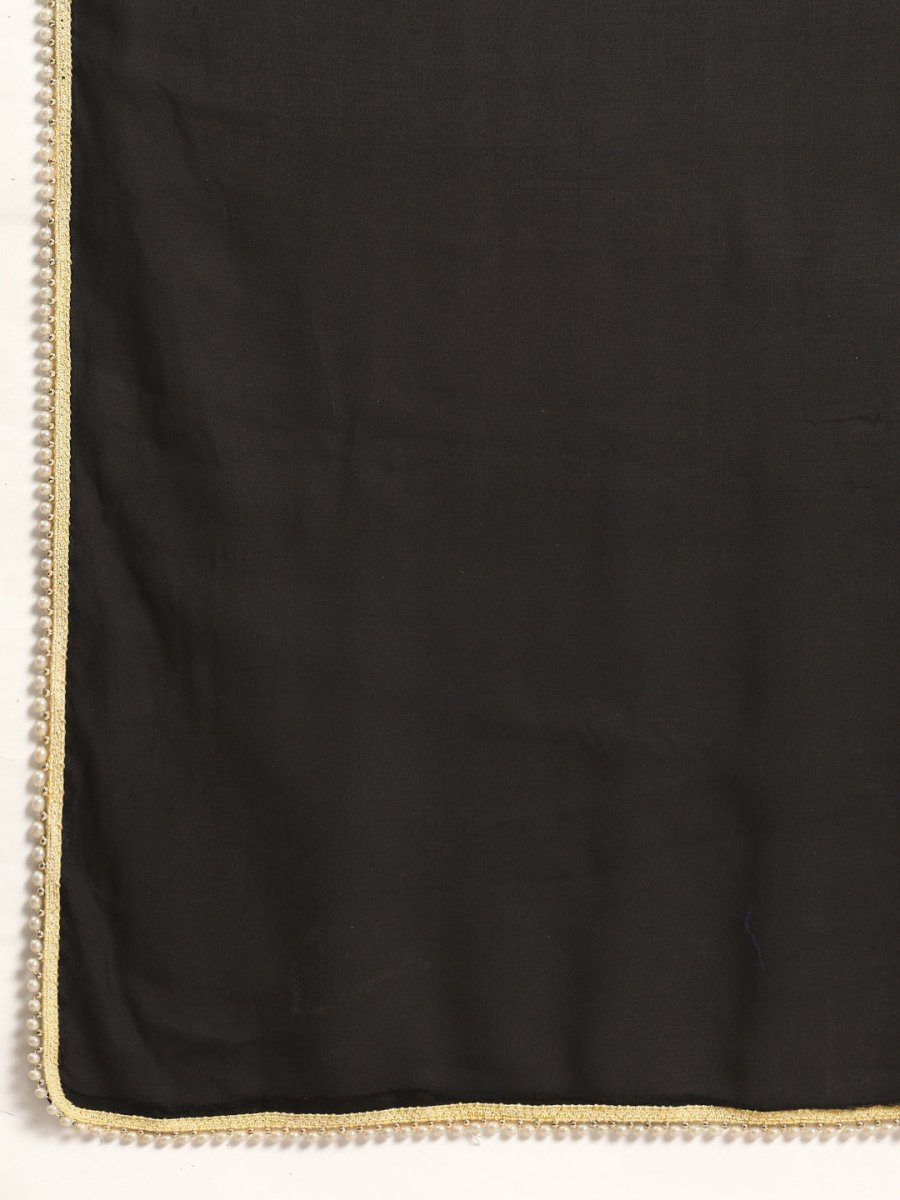 Anouk Black Solid Satin Pearl Border Saree - Distacart