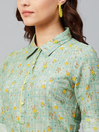 Thumbnail for AURELIA Women Green & Yellow Floral Print Shirt Dress