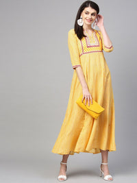 Thumbnail for AURELIA Women Yellow & Magenta Striped Maxi Dress