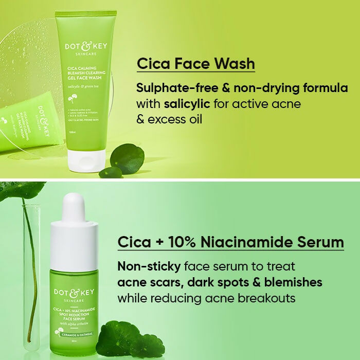 Dot & Key Cica + Niacinamide C + E CSMS (Cleanser, Serum, Moisturizer, Sunscreen) Routine for Oily & Acne Prone Skin