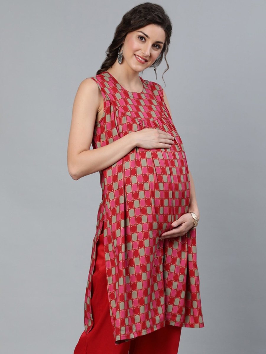 Aks Checked Maternity Kurta - Distacart