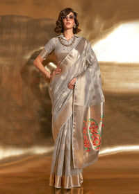 Thumbnail for Grey Handwoven Tissue Fabric Festive & Party Style Saree - Emponline - Distacart