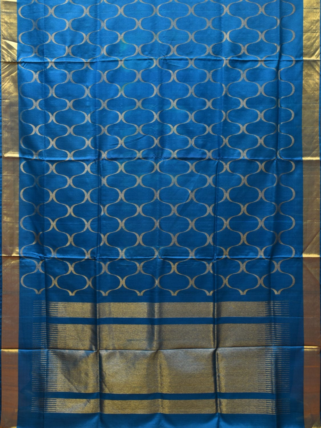 Blue Uppada Silk Handloom Saree with All Over Grill Design - Global Threads - Distacart