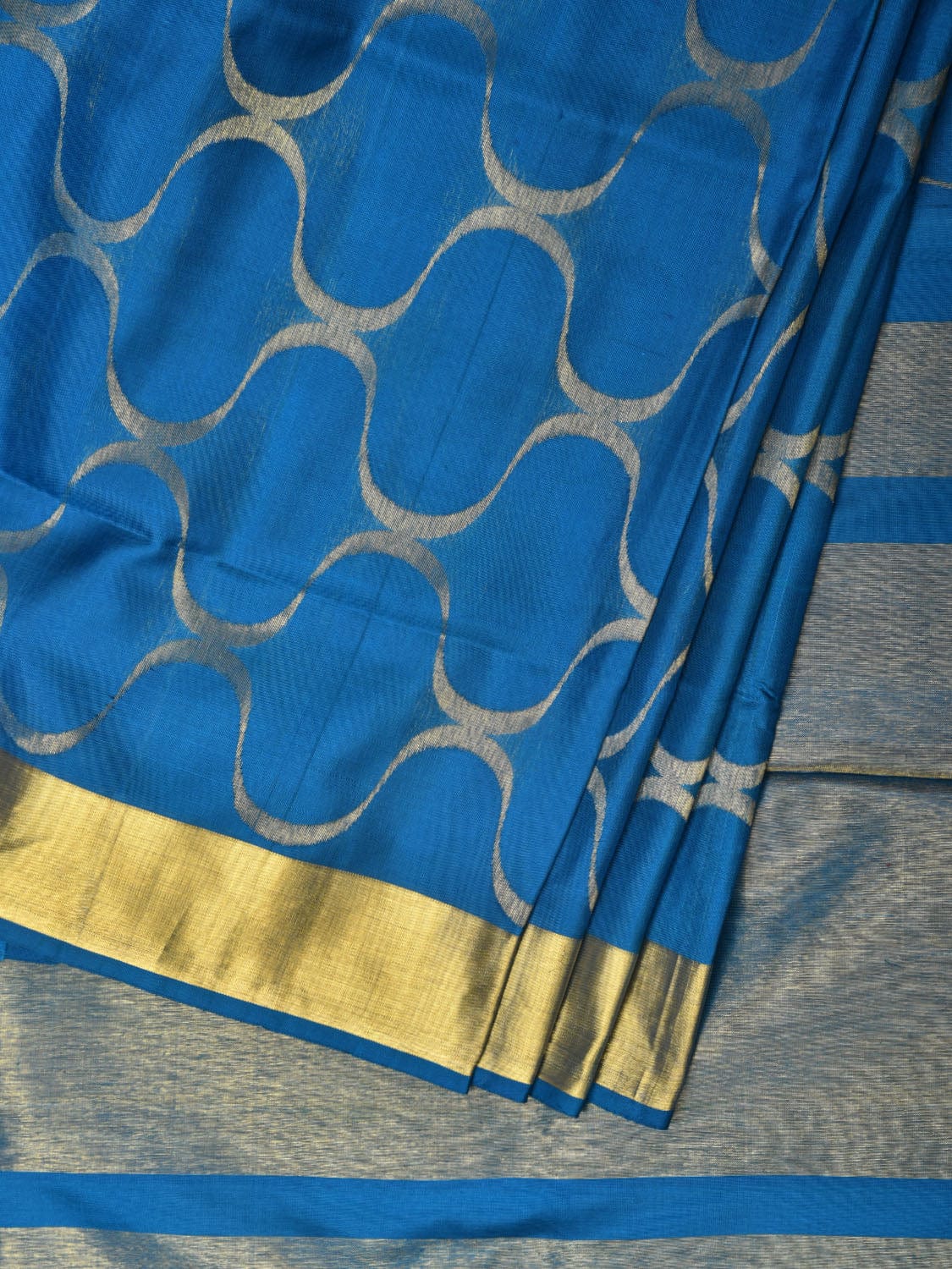 Blue Uppada Silk Handloom Saree with All Over Grill Design - Global Threads - Distacart