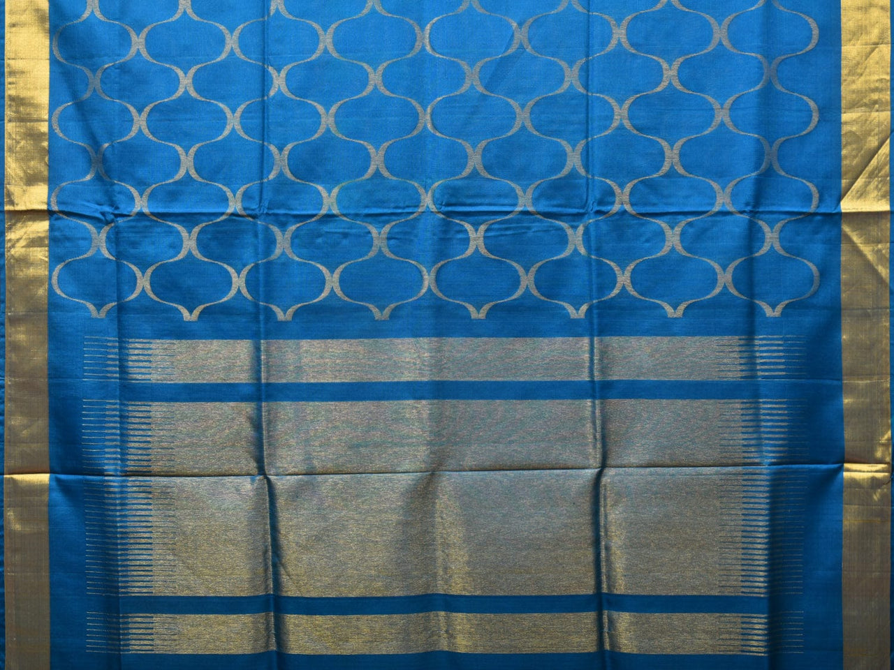 Blue Uppada Silk Handloom Saree with All Over Grill Design - Global Threads - Distacart