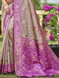 Thumbnail for Aanika Women Grey Banarasi Silk Saree With Unstitched Blouse