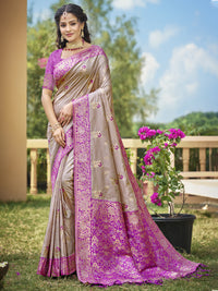 Thumbnail for Aanika Women Grey Banarasi Silk Saree With Unstitched Blouse