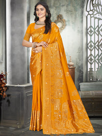 Thumbnail for Aanika Women Mustard Silk Saree With Unstitched Blouse