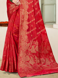 Thumbnail for Aanika Women Red Silk Saree With Unstitched Blouse