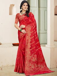 Thumbnail for Aanika Women Red Silk Saree With Unstitched Blouse