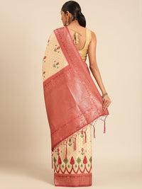 Thumbnail for Women Cream Silk Saree With Un Stitched Blouse - Aanika