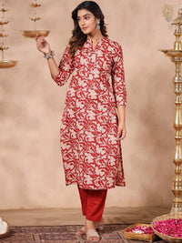 Thumbnail for Anubhutee Floral Printed Regular Gotta Patti Pure Cotton Kurta With Trousers - Distacart