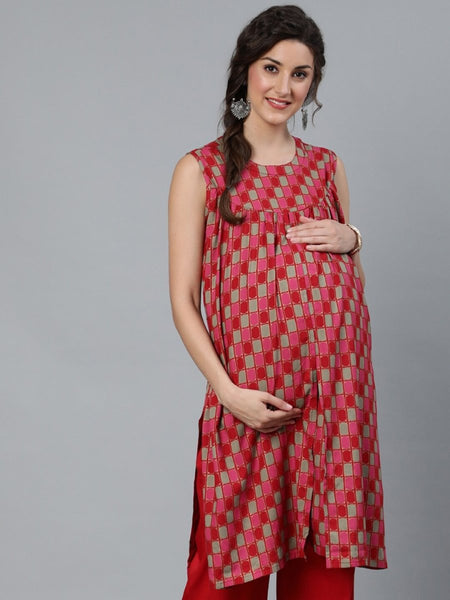 Aks Checked Maternity Kurta - Distacart