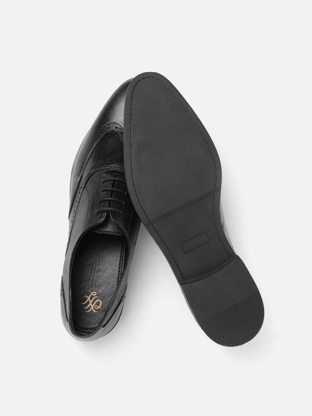 House of Pataudi Men Black Handcrafted Solid Leather Formal Oxfords