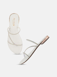 Thumbnail for Anouk White Embellished Open Toe Flats