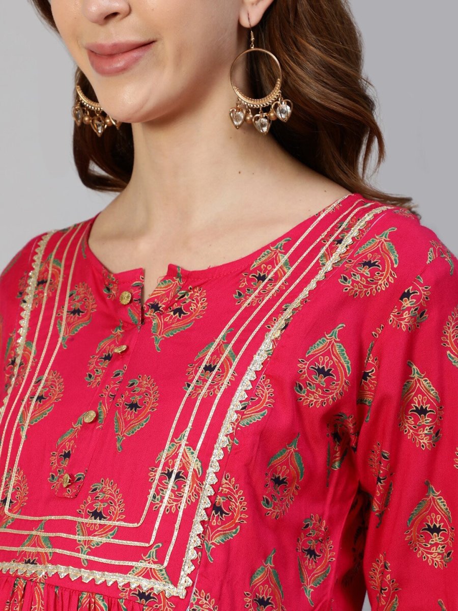 Anubhutee Fuchsia Pink Ethnic Motifs Maternity A-Line Midi Dress - Distacart