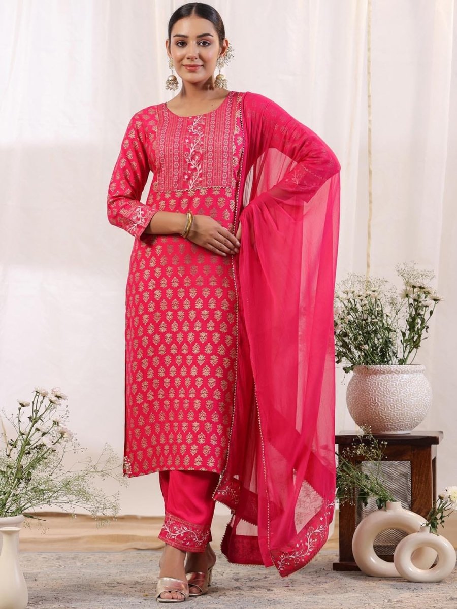 Anubhutee Ethnic Motifs Printed Regular Gotta Patti Kurta With Trousers & Dupatta - Distacart