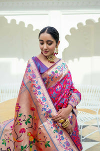 Thumbnail for Aastha Fashion Magenta Woven Paithani Silk Saree with Blouse - Distacart