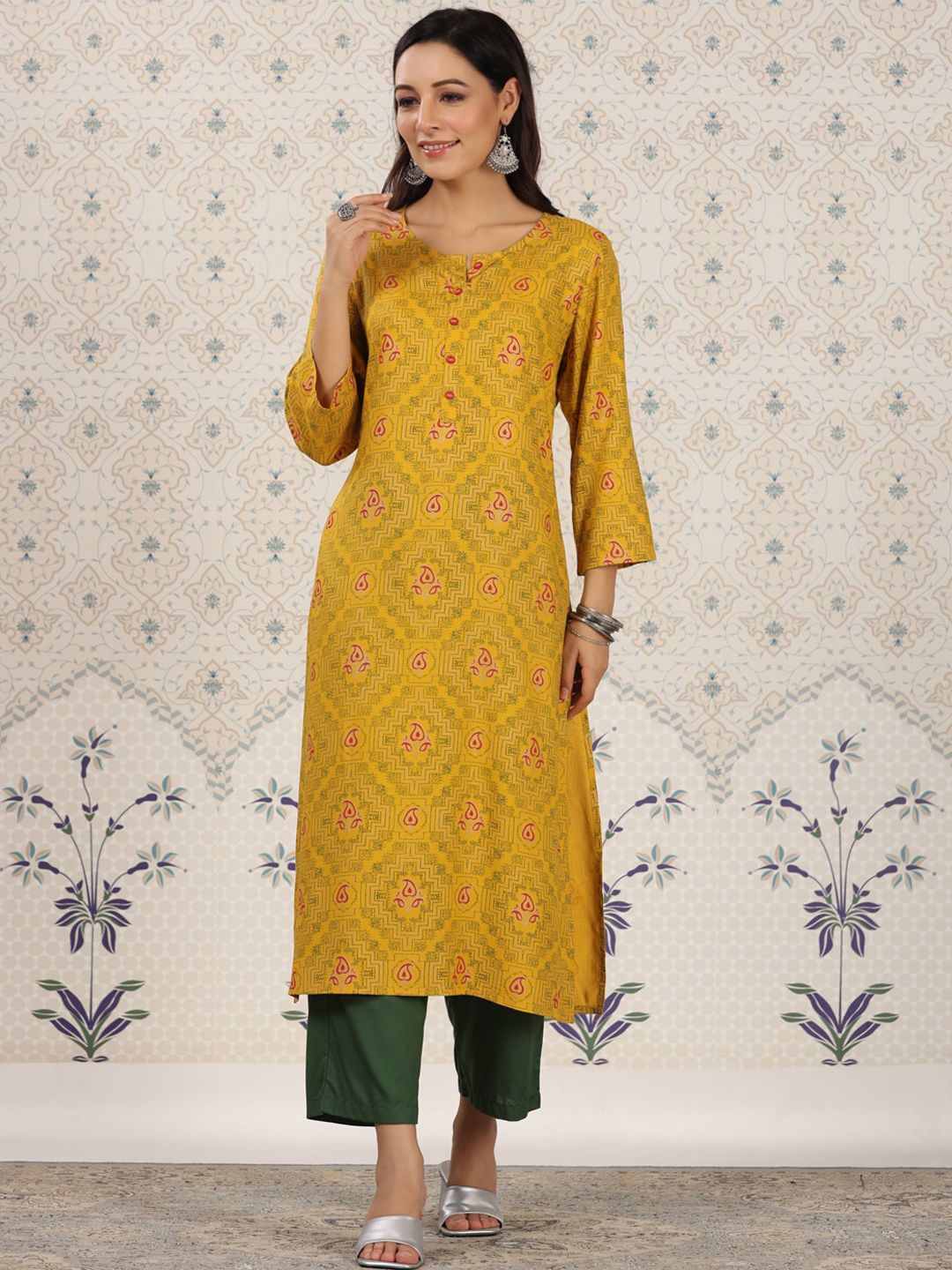 Ode by House of Pataudi Ethnic Motifs Printed Straight Kurta