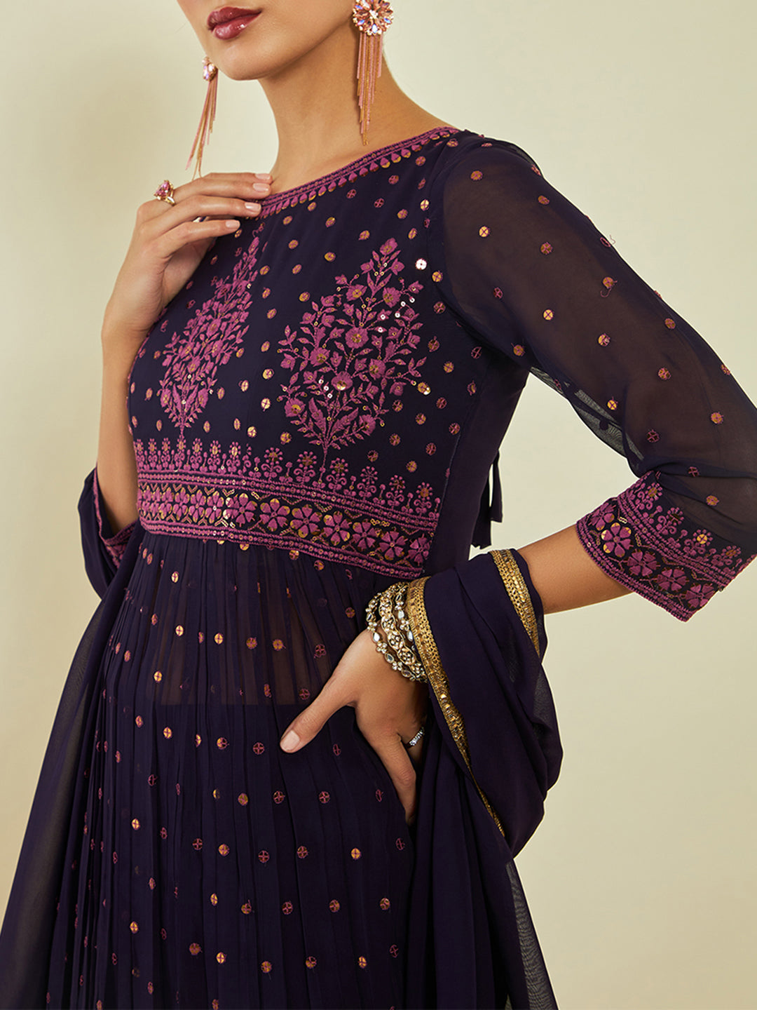 Soch Ethnic Motifs Embroidered Sequined Kurta with Palazzos & Dupatta - Distacart