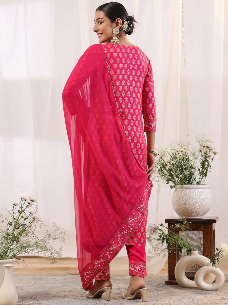 Anubhutee Ethnic Motifs Printed Regular Gotta Patti Kurta With Trousers & Dupatta - Distacart