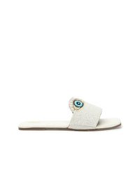 Thumbnail for Anouk White & Blue Evil Eye Embellished Classic Open Toe Flats
