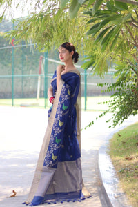 Thumbnail for Aastha Fashion Blue Thread Woven Cotton Silk Saree with Blouse - Distacart