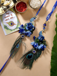 Thumbnail for NVR Women & Men Set of 2 Blue Peacock Design Bhaiya Bhabhi Rakhi With Roli Chawal