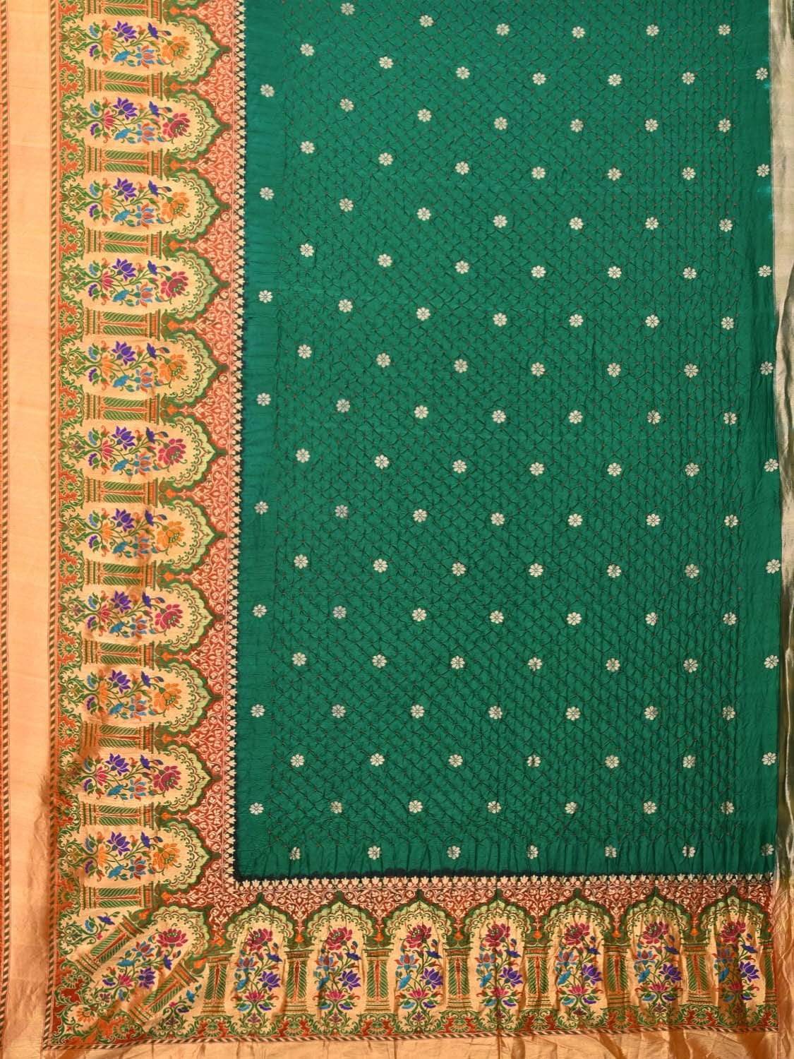 Dark Green Bandhani Paithani Silk Handloom Saree with One Side Border Design - Global Threads - Distacart