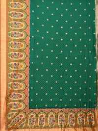 Thumbnail for Dark Green Bandhani Paithani Silk Handloom Saree with One Side Border Design - Global Threads - Distacart